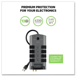 Belkin 4320 J 12 AC Outlets 8 ft. Cord Pivot Plug Surge Protector - Gray