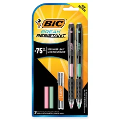 BIC 0.7 mm HB (#2) Break-Resistant Mechanical Pencils with Erasers - Black Lead, Assorted Barrel Colors (2/Pack)