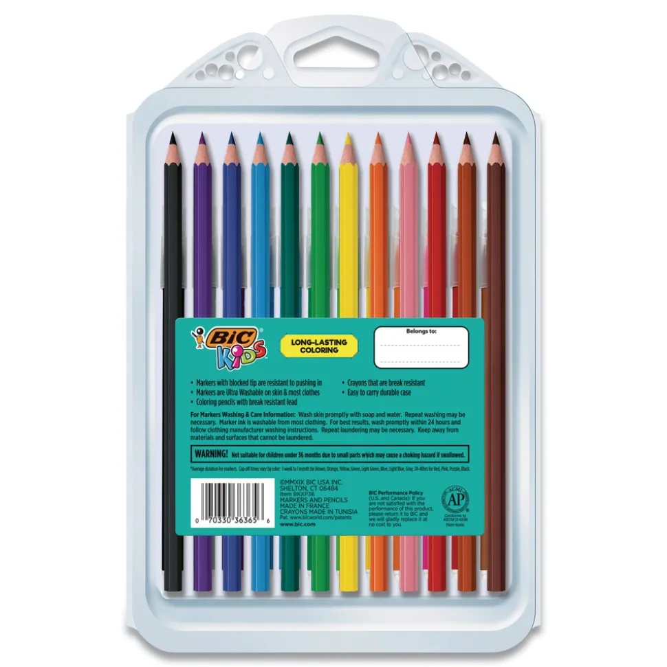 BIC Kids Colored Pencils Crayons Markers Coloring Combo Pack in Durable Case (36/Pack)