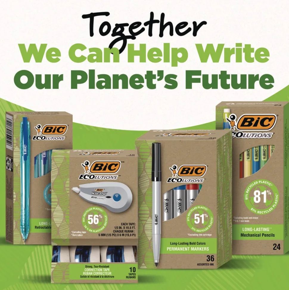 BIC Medium 1 mm Ecolutions Retractable Gel Pen - Blue Ink, Blue Barrel (12/Pack)