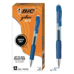 BIC Medium 0.7 mm Gel-ocity Pro Quick Dry Retractable Gel Pen - Blue Ink, Blue/Clear Barrel (12/Pack)