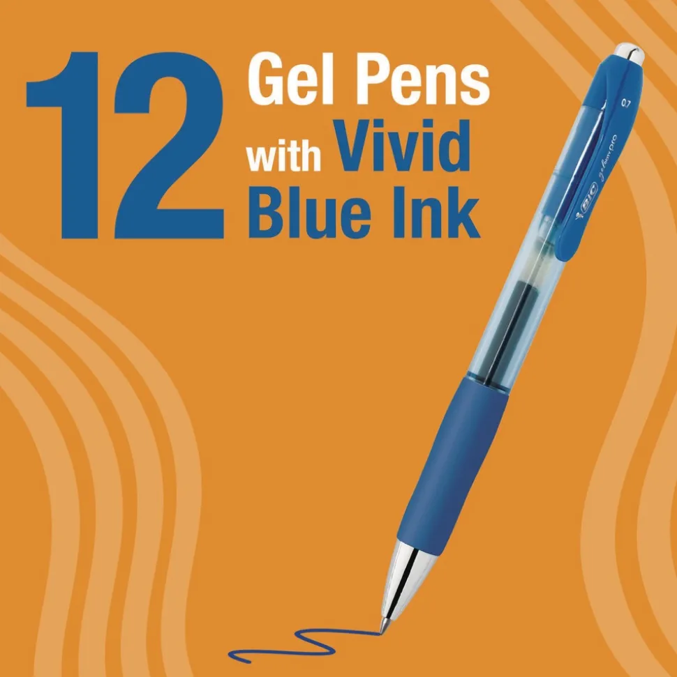 BIC Medium 0.7 mm Gel-ocity Pro Quick Dry Retractable Gel Pen - Blue Ink, Blue/Clear Barrel (12/Pack)
