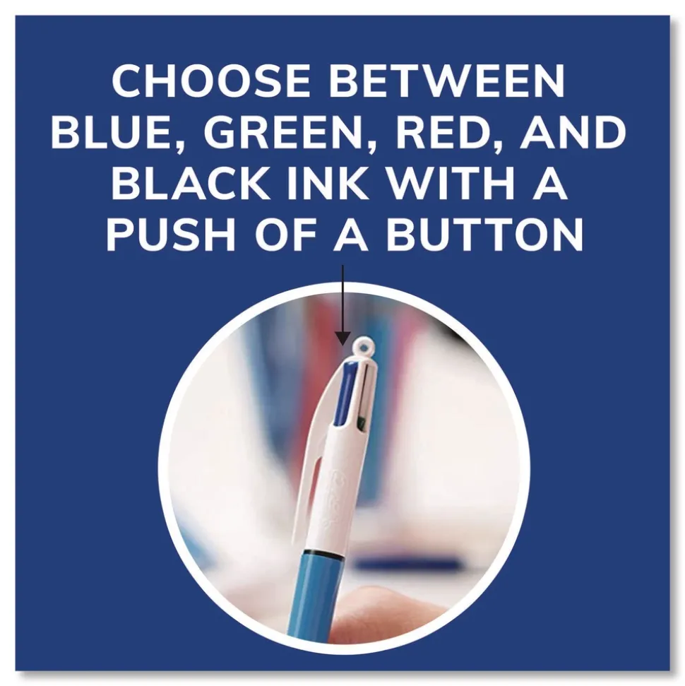 BIC Medium 1 mm Multi-Color Retractable Ballpoint Pen - Black/Blue/Green/Red Ink/Blue/White Barrel (12/Box)