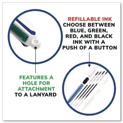 BIC Medium 1 mm Multi-Color Retractable Ballpoint Pen - Black/Blue/Green/Red Ink/Blue/White Barrel (12/Box)