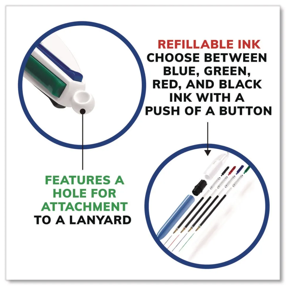 BIC Medium 1 mm Multi-Color Retractable Ballpoint Pen - Black/Blue/Green/Red Ink/Blue/White Barrel (12/Box)