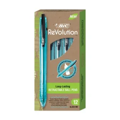 BIC ReVolution Ocean Bound Medium 1 millimeter Retractable Ballpoint Pen - Black Ink/Translucent Blue Barrel (1-Dozen)