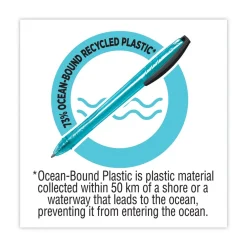 BIC ReVolution Ocean Bound Medium 1 millimeter Retractable Ballpoint Pen - Black Ink/Translucent Blue Barrel (1-Dozen)