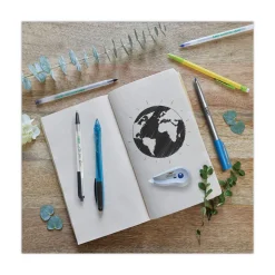 BIC ReVolution Ocean Bound Medium 1 millimeter Retractable Ballpoint Pen - Black Ink/Translucent Blue Barrel (1-Dozen)