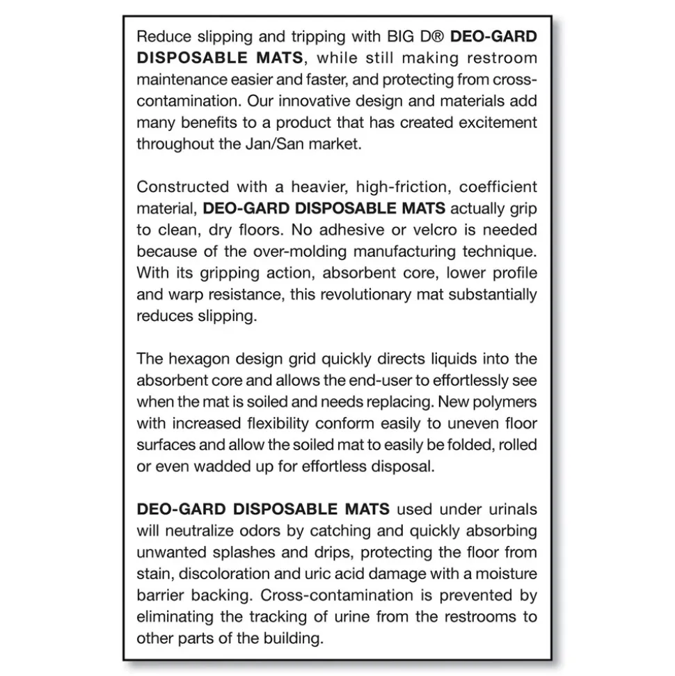 Big D Industries 666800 17.5 in. x 20.5 in. Deo-Gard Disposable Urinal Mat - Mountain Air, Charcoal (6/Carton)