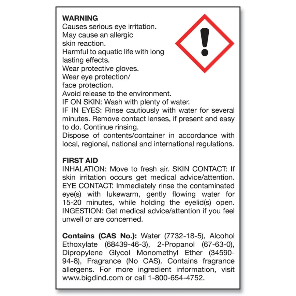 Big D Industries 1 gal. Bottle Water-Soluble Deodorant - Lemon Scent (4/Carton)