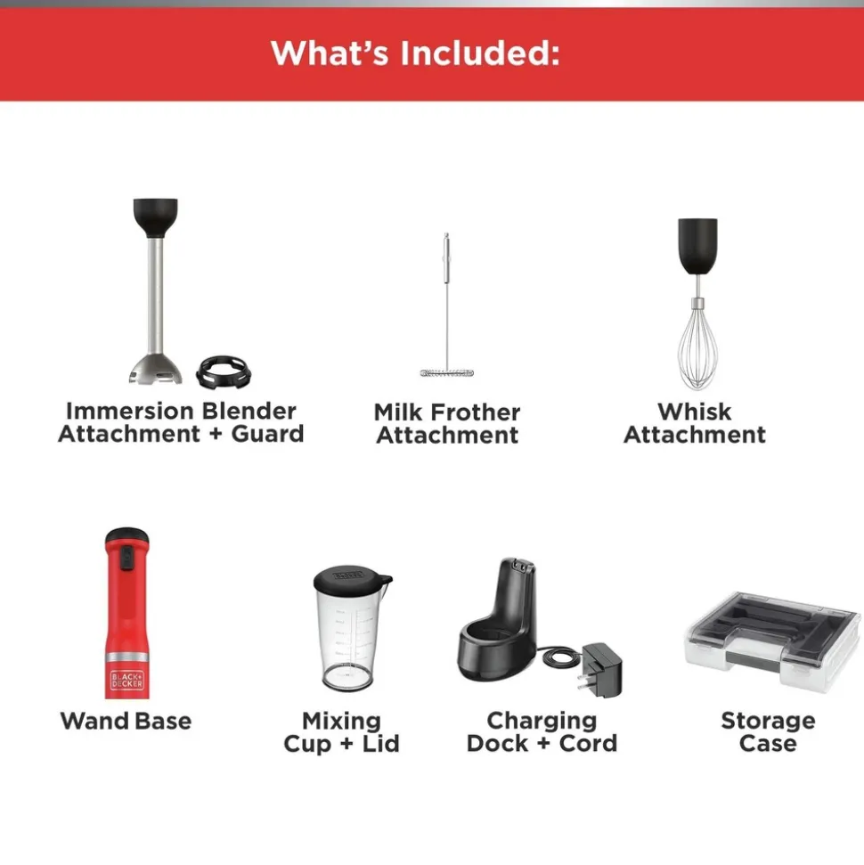 Black & Decker kitchen wand Cordless Blender 3-in-1 Kitchen Multi-Tool - Red