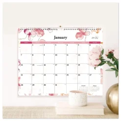 Blue Sky 15 in. x 12 in. 12-Month (Jan to Dec): 2026 Lindley Monthly Wall Calendar - Floral Artwork, White/Pink/Red Sheets