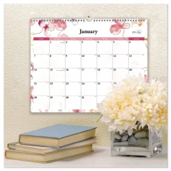Blue Sky 15 in. x 12 in. 12-Month (Jan to Dec): 2026 Lindley Monthly Wall Calendar - Floral Artwork, White/Pink/Red Sheets