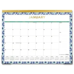 Blue Sky 22 in. x 17 in. 12-Month (Jan to Dec): 2026 Tile Monthly Desk Pad Calendar - Geometric Artwork, White/Blue/Green Sheets