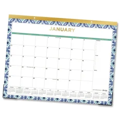 Blue Sky 22 in. x 17 in. 12-Month (Jan to Dec): 2026 Tile Monthly Desk Pad Calendar - Geometric Artwork, White/Blue/Green Sheets