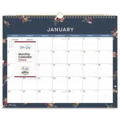 Blue Sky 15 in. x 12 in. 12-Month (Jan to Dec): 2026 Ashlyn Monthly Wall Calendar - Floral Artwork, White/Blue/Pink Sheets