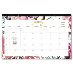 Blue Sky 17 in. x 11 in. 12-Month (Jan to Dec): 2026 Kelly Ventura Magenta Bloom Desk Pad Calendar - Floral Artwork, White/Multicolor Sheets
