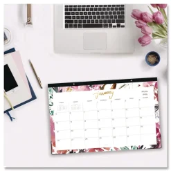 Blue Sky 17 in. x 11 in. 12-Month (Jan to Dec): 2026 Kelly Ventura Magenta Bloom Desk Pad Calendar - Floral Artwork, White/Multicolor Sheets