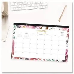 Blue Sky 17 in. x 11 in. 12-Month (Jan to Dec): 2026 Kelly Ventura Magenta Bloom Desk Pad Calendar - Floral Artwork, White/Multicolor Sheets