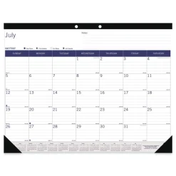 Blueline 22 in. x 17 in. 13-Month (Jul 2025-2026) DuraGlobe Academic Desk Pad Calendar - White/Blue/Gray Sheets/Black Headband