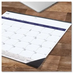 Blueline 22 in. x 17 in. 13-Month (Jul 2025-2026) DuraGlobe Academic Desk Pad Calendar - White/Blue/Gray Sheets/Black Headband