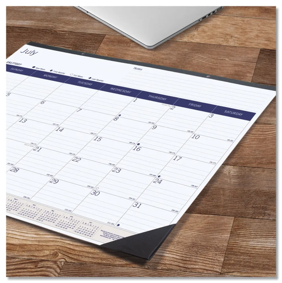 Blueline 22 in. x 17 in. 13-Month (Jul 2025-2026) DuraGlobe Academic Desk Pad Calendar - White/Blue/Gray Sheets/Black Headband
