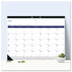 Blueline 22 in. x 17 in. 13-Month (Jul 2025-2026) DuraGlobe Academic Desk Pad Calendar - White/Blue/Gray Sheets/Black Headband