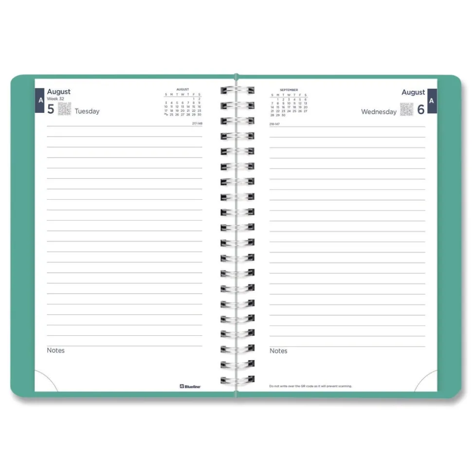 Blueline 8 in. x 5 in. 12-Month (Aug 2025-Jul 2026) Academic Daily/Monthly Planner - Cyan Cover