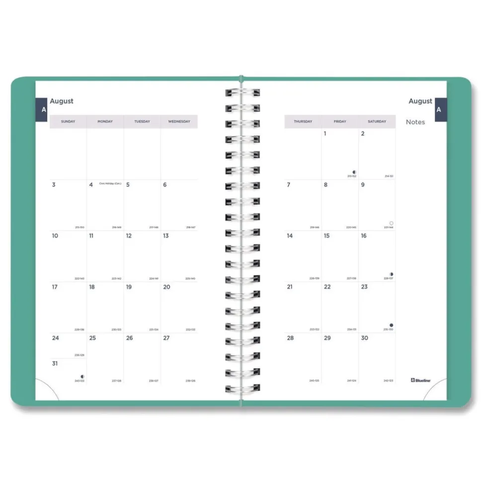 Blueline 8 in. x 5 in. 12-Month (Aug 2025-Jul 2026) Academic Daily/Monthly Planner - Cyan Cover