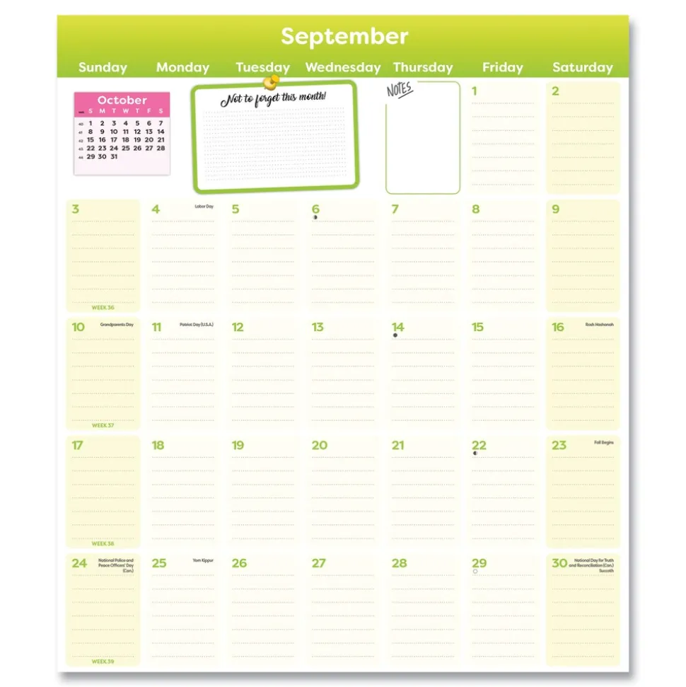 Blueline 17-Month: Aug 2025 to Dec 2026 14 in. x 13.5 in. Fridge Planner Magnetized Monthly Calendar with Pads and Pencil - Yellow/Green Sheets