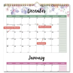 Blueline 14-Month: Dec 2025 to Jan 2027 12.2 in. x 27 in. Passion Floral Artwork 3-Month Quarterly Wall Calendar - White/Multicolor Sheets