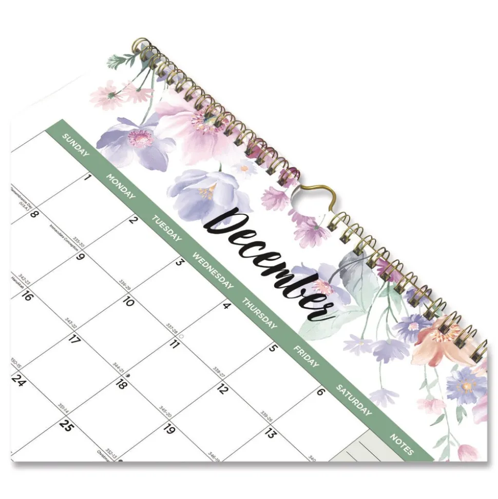 Blueline 14-Month: Dec 2025 to Jan 2027 12.2 in. x 27 in. Passion Floral Artwork 3-Month Quarterly Wall Calendar - White/Multicolor Sheets