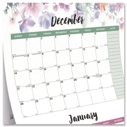 Blueline 14-Month: Dec 2025 to Jan 2027 12.2 in. x 27 in. Passion Floral Artwork 3-Month Quarterly Wall Calendar - White/Multicolor Sheets
