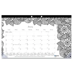 Blueline 12-Month (Jan to Dec): 2026 17.75 in. x 10.88 in. Monthly Coloring Artwork Desk Pad Calendar - Black Binding/Clear Corners