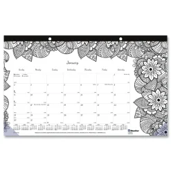 Blueline 12-Month (Jan to Dec): 2026 17.75 in. x 10.88 in. Monthly Coloring Artwork Desk Pad Calendar - Black Binding/Clear Corners