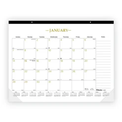 Blueline 12-Month (Jan to Dec): 2026 22 in. x 17 in. Gold Collection Monthly Desk Pad Calendar - White/Gold Sheets, Black Headband