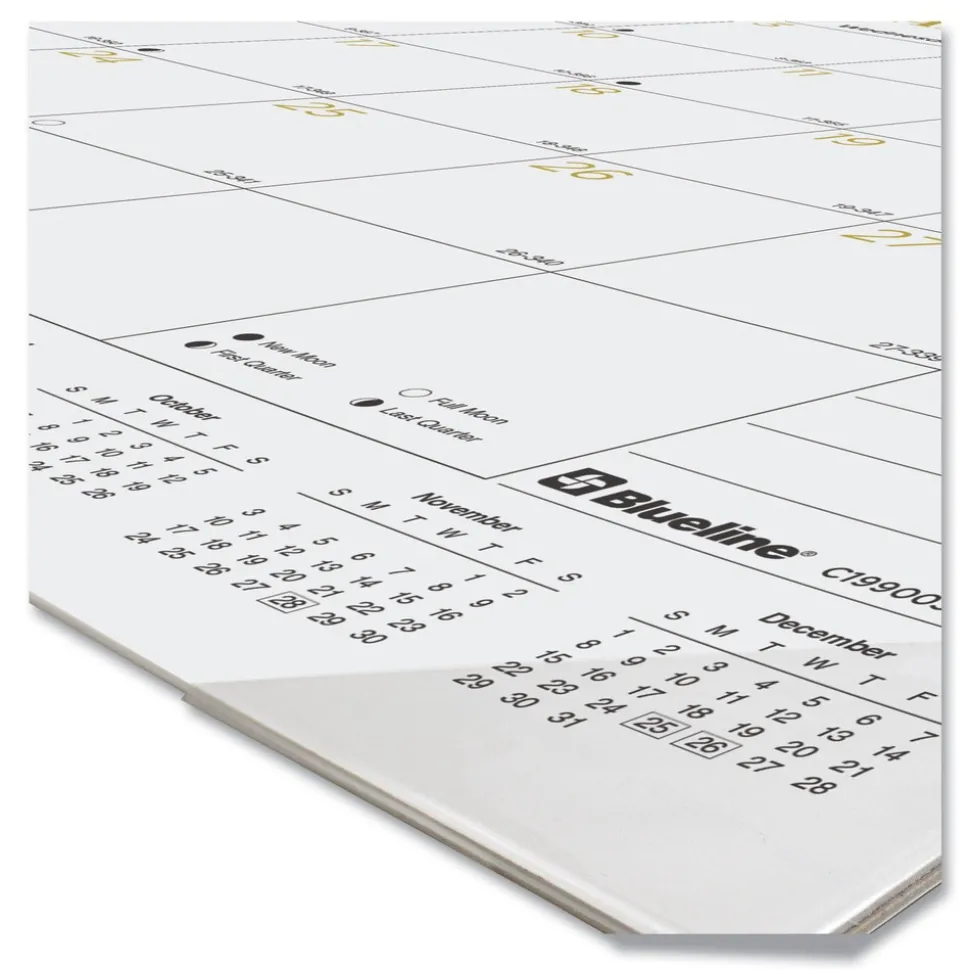 Blueline 12-Month (Jan to Dec): 2026 22 in. x 17 in. Gold Collection Monthly Desk Pad Calendar - White/Gold Sheets, Black Headband