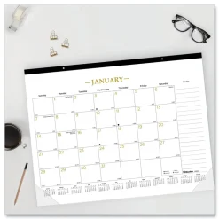Blueline 12-Month (Jan to Dec): 2026 22 in. x 17 in. Gold Collection Monthly Desk Pad Calendar - White/Gold Sheets, Black Headband
