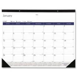 Blueline 12-Month (Jan to Dec): 2026 22 in. x 17 in. DuraGlobe Monthly Desk Pad Calendar - White/Blue/Gray Sheets, Black Binding/Corners