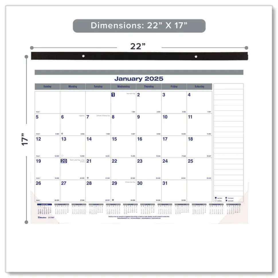 Blueline 12-Month (Jan to Dec): 2026 22 in. x 17 in. Net Zero Carbon Monthly Desk Pad Calendar - White/Gray/Blue Sheets, Black Binding