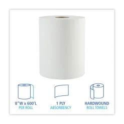 Boardwalk 8123 2 in. Core 1-Ply 8 in. x 600 ft. Hardwound Paper Towels - White (12/Carton)