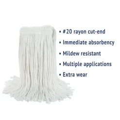 Boardwalk #20 Cut-End Rayon Wet Mop Head - White (12/Carton)