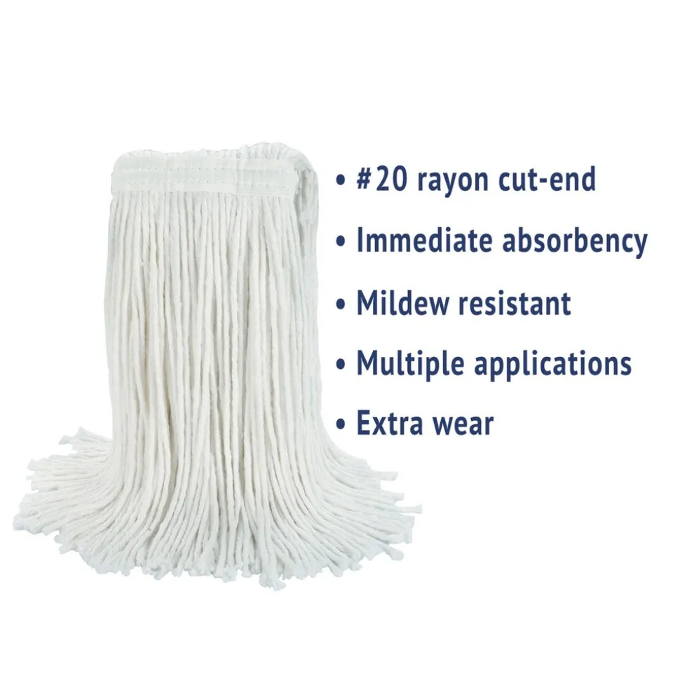 Boardwalk #20 Cut-End Rayon Wet Mop Head - White (12/Carton)