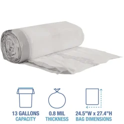 Boardwalk 13 Gallon 24 in. x 28 in. Drawstring Kitchen Bags - White (50 Bags/Roll, 2 Rolls/Carton)