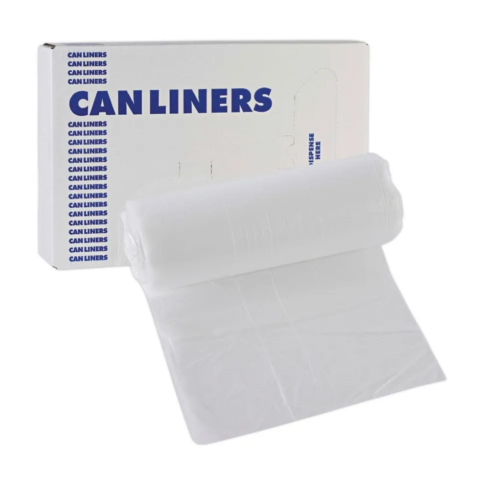 Boardwalk 16 Gallon 6 mic 24 in. x 33 in. Perforated Roll High-Density Can Liners - Natural (50 Bags/Roll, 20 Rolls/Carton)