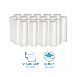 Boardwalk 16 Gallon 6 mic 24 in. x 33 in. Perforated Roll High-Density Can Liners - Natural (50 Bags/Roll, 20 Rolls/Carton)