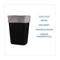 Boardwalk 16 Gallon 6 mic 24 in. x 33 in. Perforated Roll High-Density Can Liners - Natural (50 Bags/Roll, 20 Rolls/Carton)