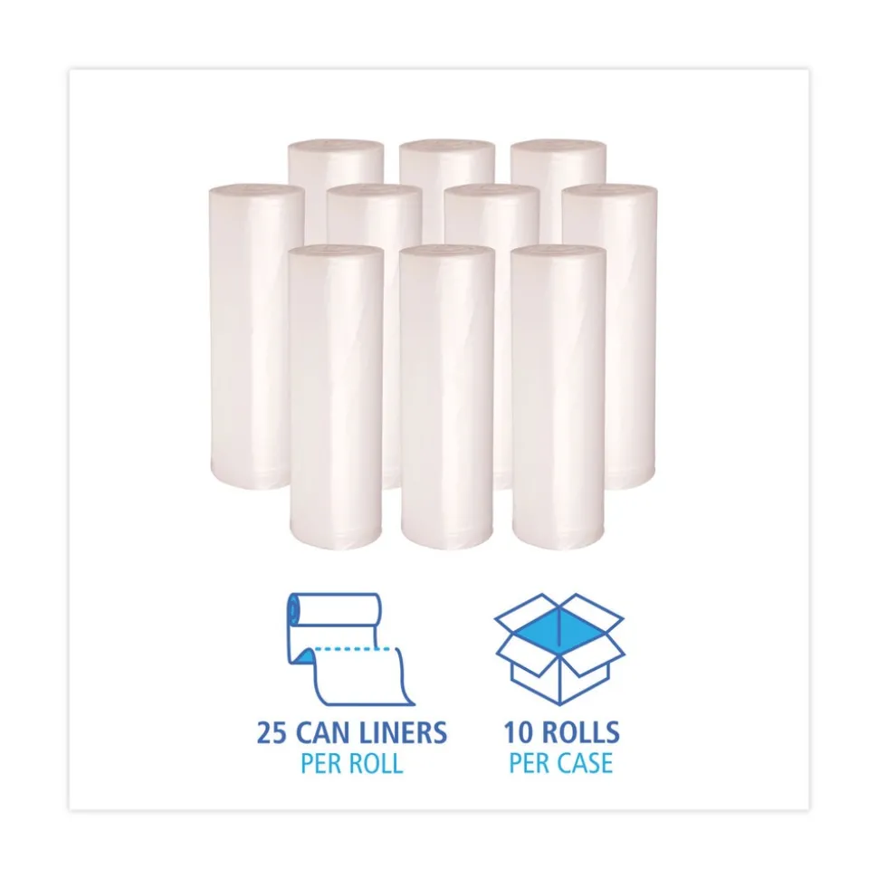 Boardwalk 33 Gallon 14 mic 33 in. x 38 in. Perforated Roll High-Density Can Liners - Natural (25 Bags/Roll, 10 Rolls/Carton)