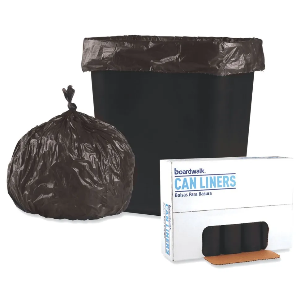 Boardwalk 16 Gallon 0.35 mil 24 in. x 32 in. Perforated Roll Low-Density Waste Can Liners - Black (50 Bags/Roll, 10 Rolls/Carton)