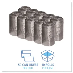 Boardwalk 16 Gallon 0.35 mil 24 in. x 32 in. Perforated Roll Low-Density Waste Can Liners - Black (50 Bags/Roll, 10 Rolls/Carton)